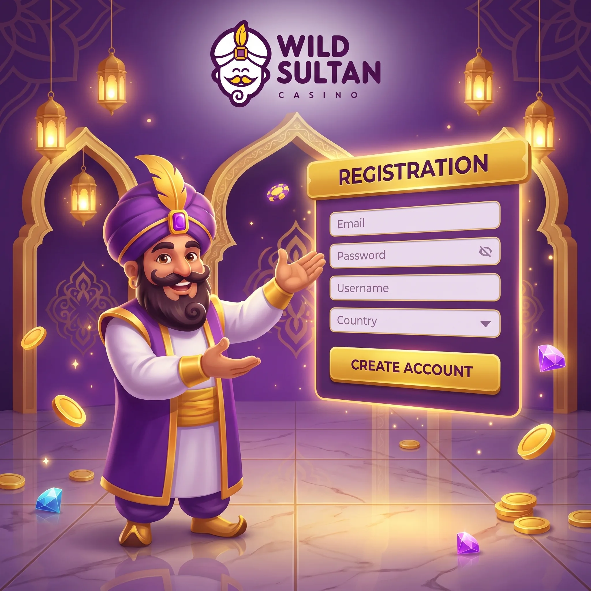 Illustration de la création du compte Wild Sultan